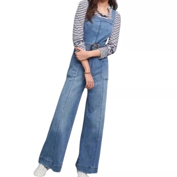 Pilcro Pants - Anthropologie Pilcro The Letterpress Blue Denim Sleeveless Jumpsuit US 4